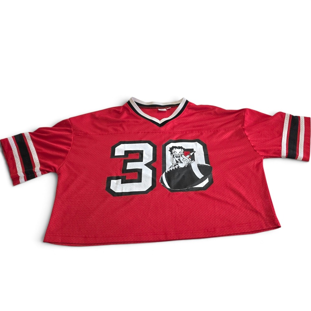 Betty Boop Red Mesh Cropped Football Jersey Graphic Top Women's XL